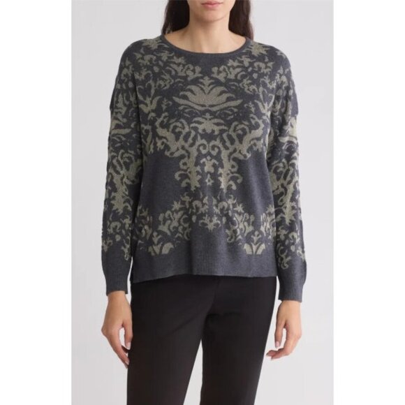 Adrianna Papell Women's Gray Metallic Boat Neck Pull Over Sweater Size Large NWT - Picture 1 of 10